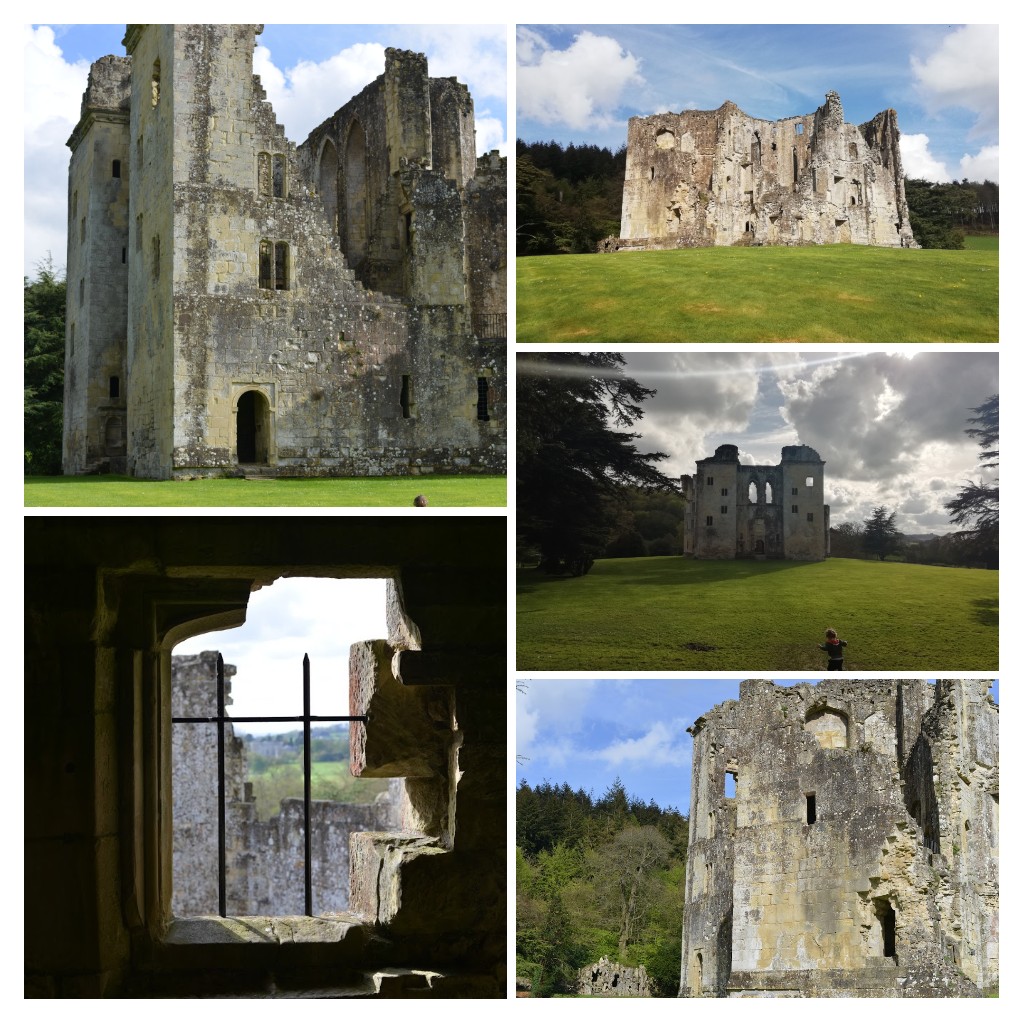 A collage containing five views of Old Wardour Castle